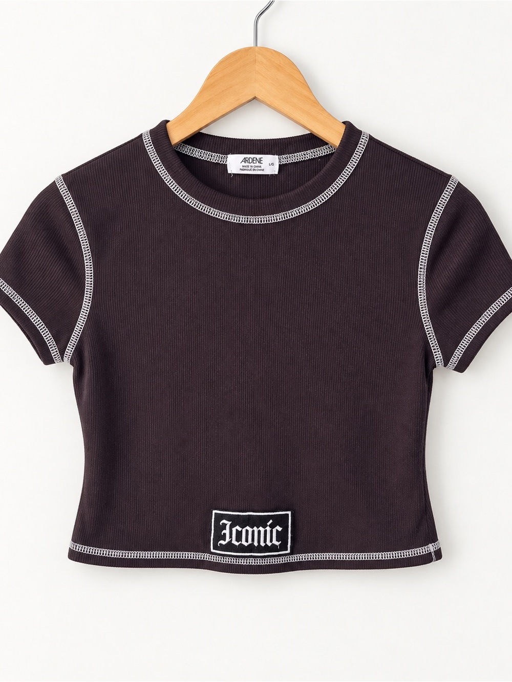 Ardene Ribbed Crop Top with Contrast Stitching – Size L